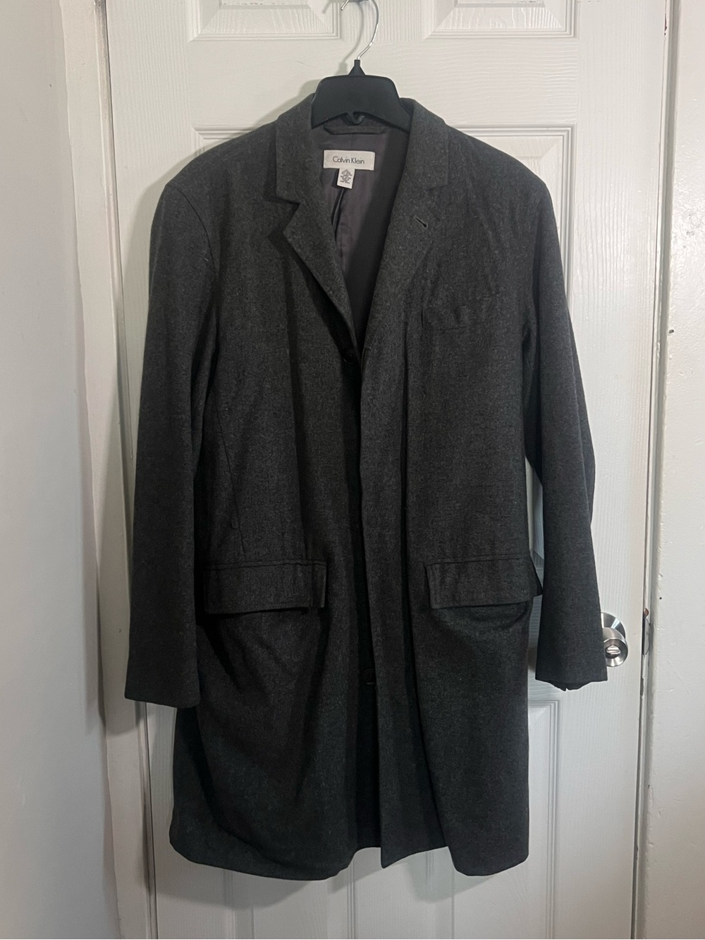 Calvin Klein Men's Dark Gray Wool Blend Overcoat - Size Medium